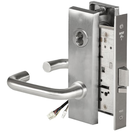 Best Fail Safe, 24V, Electrified Mortise Lock, 3 Lever, M Escutcheon, Request to Exit, Satin Chrome 45HW7DEL3M626RQE
